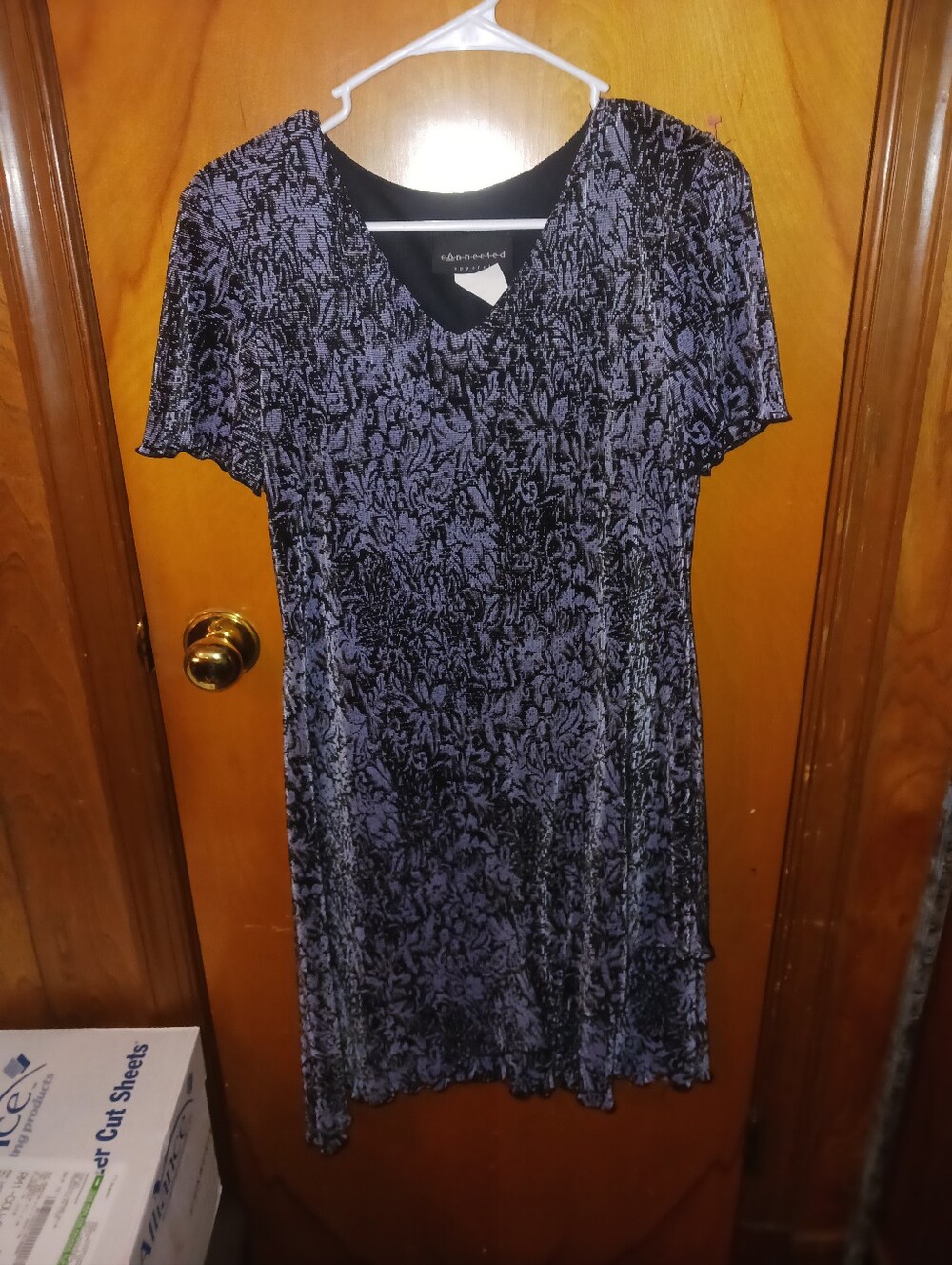 connected apparel Black and Purple Velvet Floral V-Neck Dress